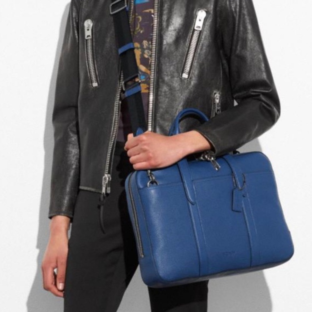 COACH New Metropolitan Slim Brief Leather Bag BLUE NWT